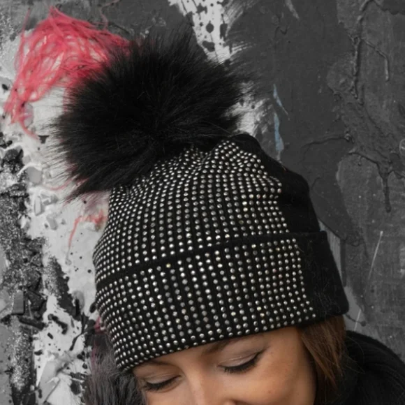Crystal Beanie Hat with Pom Pom - Picture 2 of 5